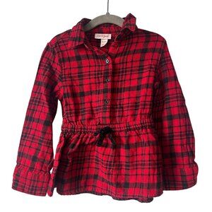 Cat and Jack Kid's holiday christmas plaid long sleeve girl's shirt 4-5 XS
